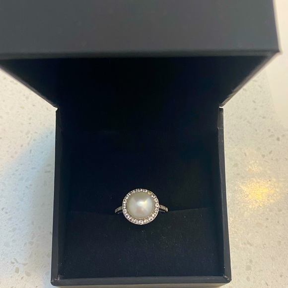 Peoples Jewellers Jewelry - 14K Gold, Natural pearl and white sapphires ring.